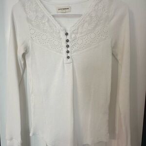 Lucky Brand Ivory Long Sleeve Top with Embroidery